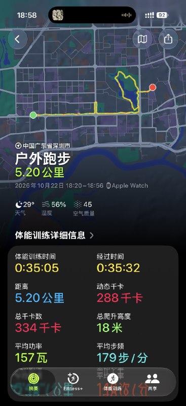 #workout 10月首跑，下班跑5公里回家